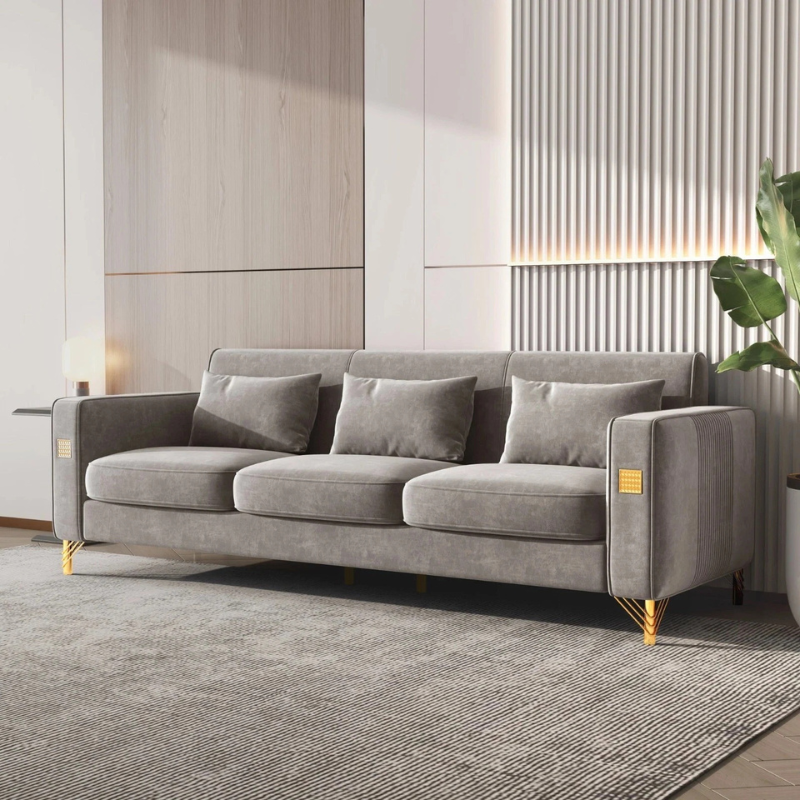 Lozenge 3 Seater Sofa In Grey Plush Velvet Fabric