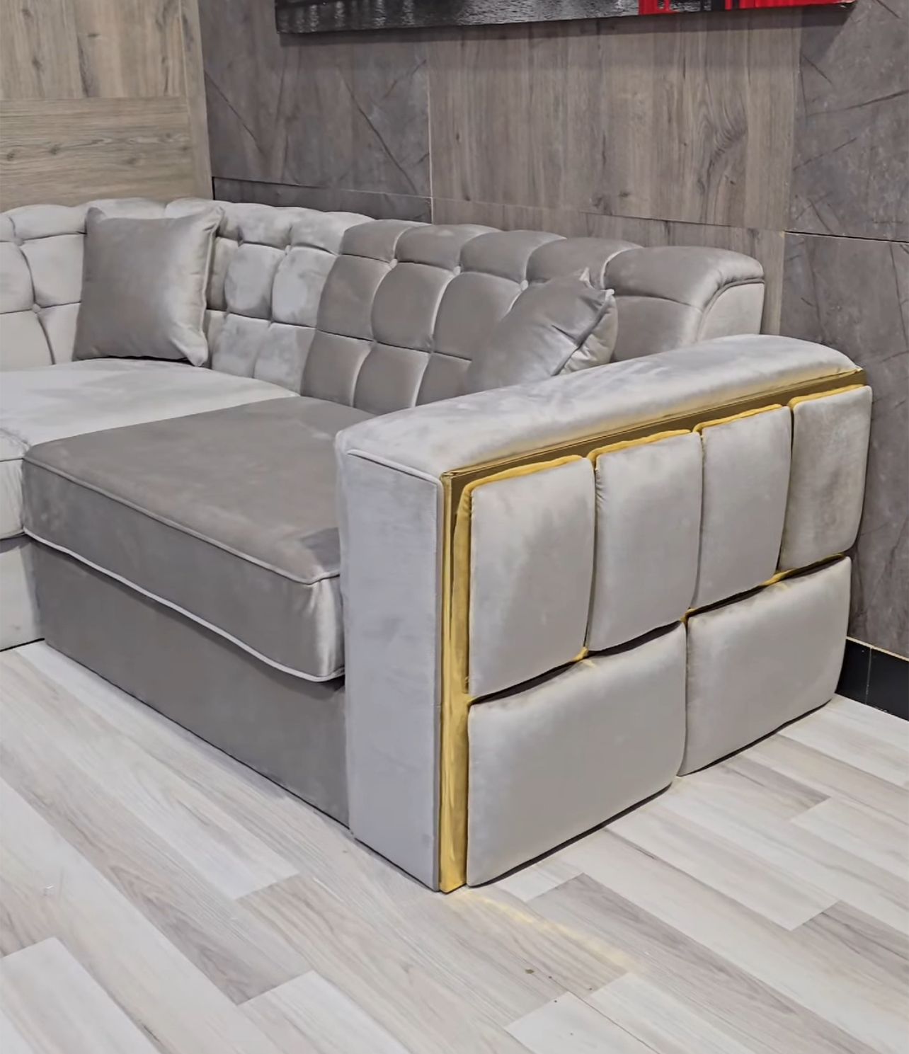 Azure L Shape Sofa in Plush Velvet Fabric