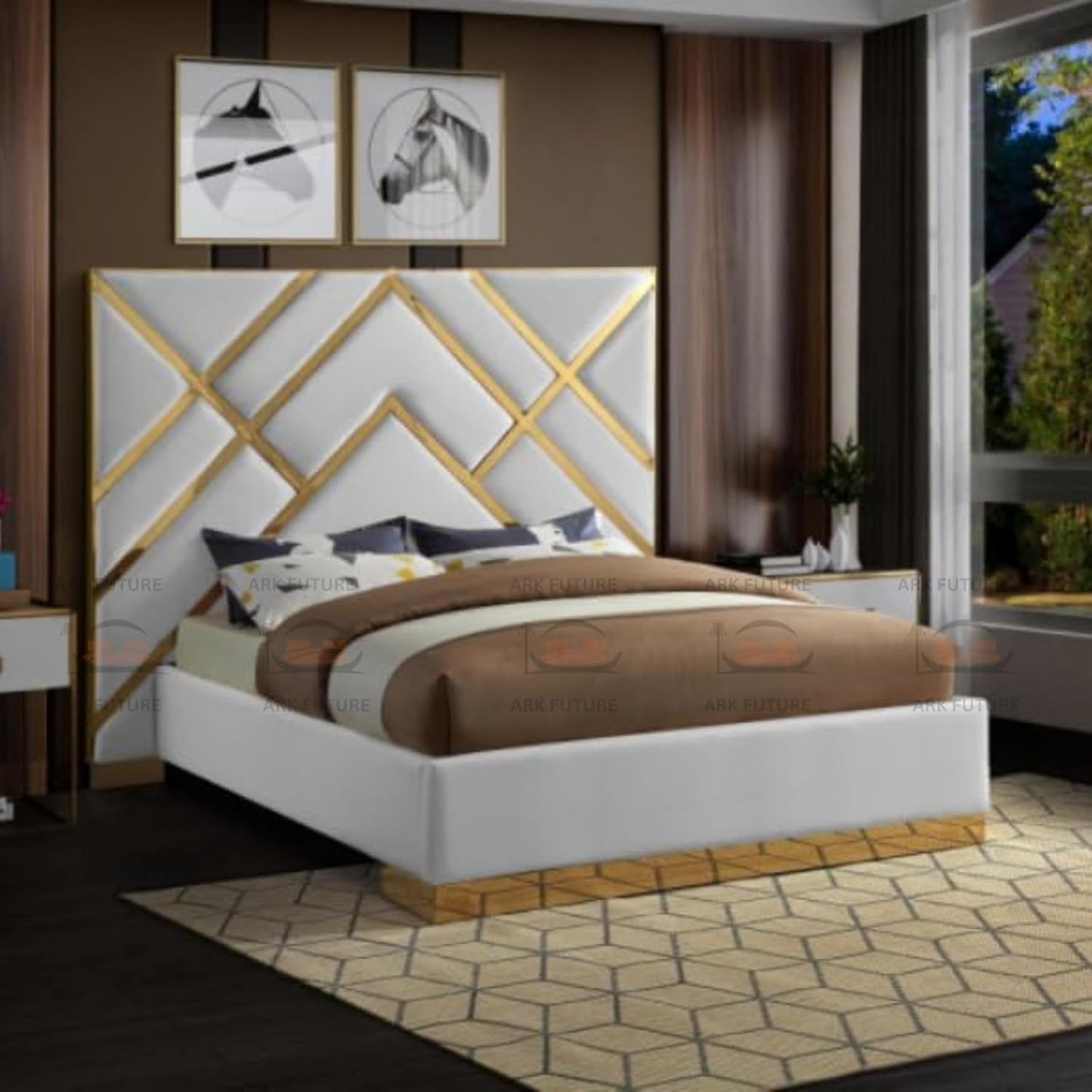 Serena Upholstered Bed Frame with Stylish Headboard, Sturdy Wooden Legs, Modern