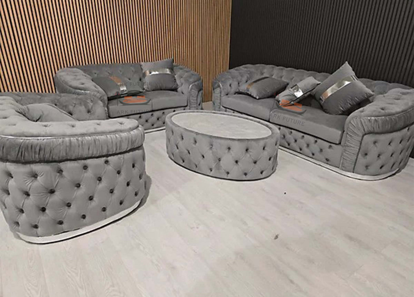 Straut 3 Seater and 2 Seater and 1 Seater Ambassador Sofa Set in Plush Velvet Fabric
