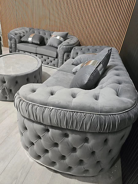 Straut 3 Seater and 2 Seater and 1 Seater Ambassador Sofa Set in Plush Velvet Fabric