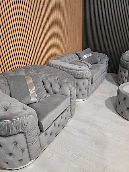 Straut 3 Seater and 2 Seater and 1 Seater Ambassador Sofa Set in Plush Velvet Fabric