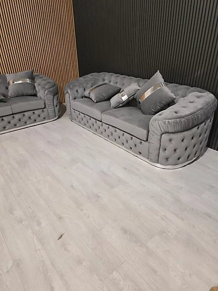 Straut 3 Seater and 2 Seater and 1 Seater Ambassador Sofa Set in Plush Velvet Fabric