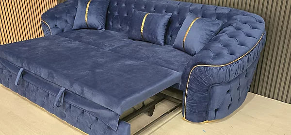 Oslo Ambassador 3 Seater Pull out Sofa Bed In Navy Blue & Gold