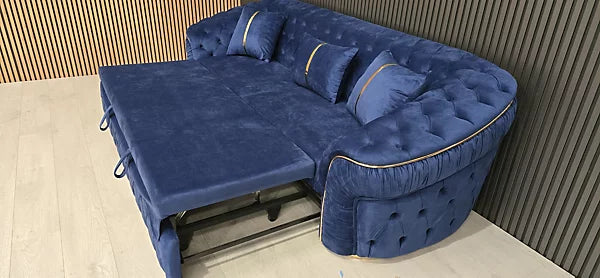 Oslo Ambassador 3 Seater Pull out Sofa Bed In Navy Blue & Gold