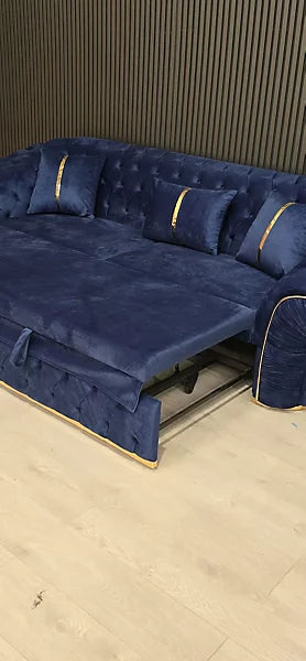 Oslo Ambassador 3 Seater Pull out Sofa Bed In Navy Blue & Gold