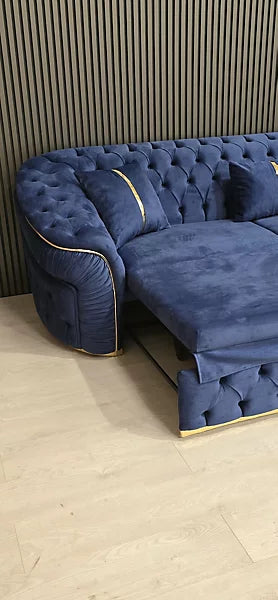 Oslo Ambassador 3 Seater Pull out Sofa Bed In Navy Blue & Gold