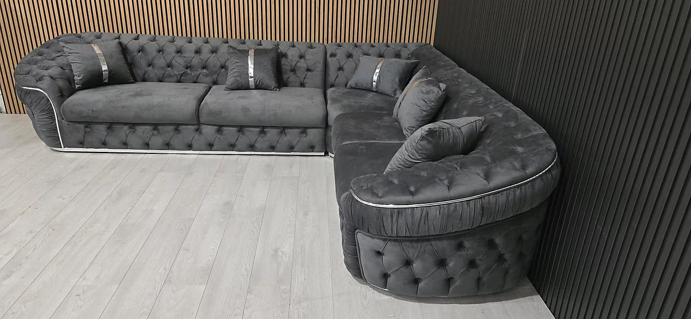 Stratum Ambassador L Shape Sofa in Plush Velvet Fabric