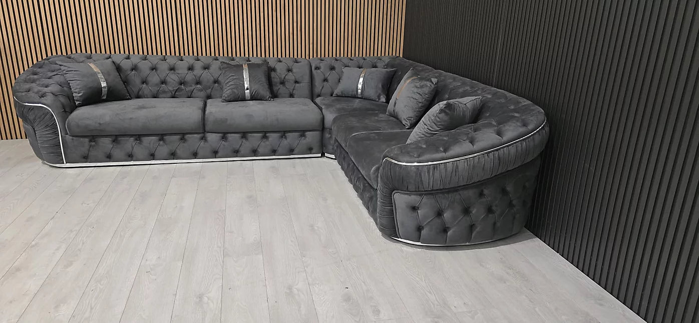 Stratum Ambassador L Shape Sofa in Plush Velvet Fabric