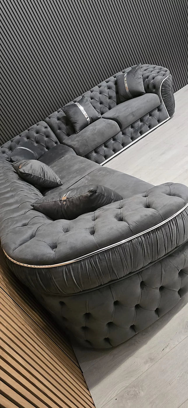 Stratum Ambassador L Shape Sofa in Plush Velvet Fabric