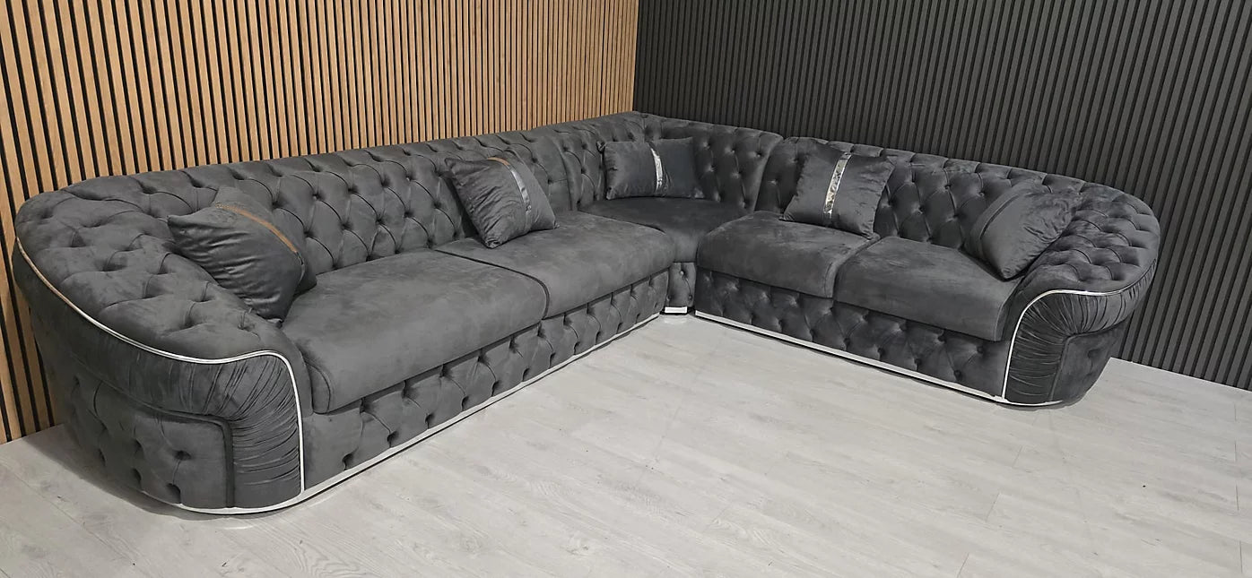 Stratum Ambassador L Shape Sofa in Plush Velvet Fabric