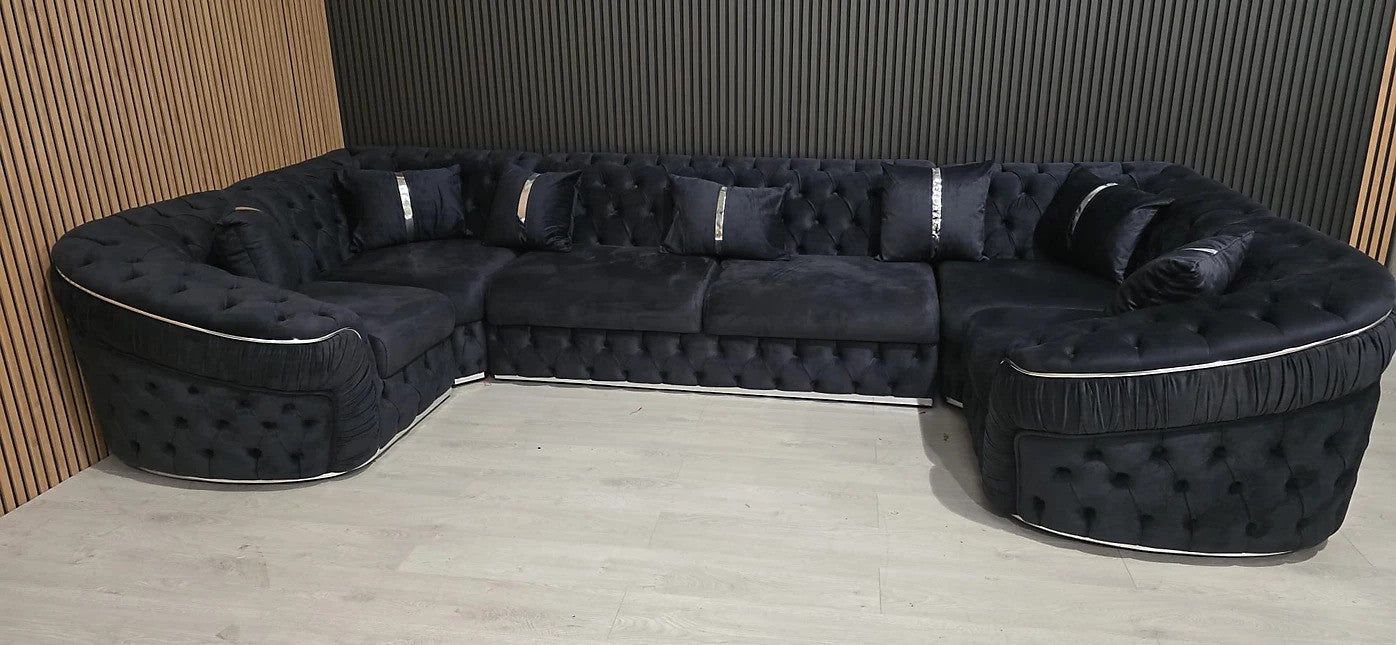 Lampy U Shape Corner Sofa Steel Plush Velvet And Chrome Accents