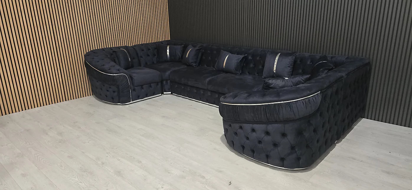 Lampy U Shape Corner Sofa Steel Plush Velvet And Chrome Accents