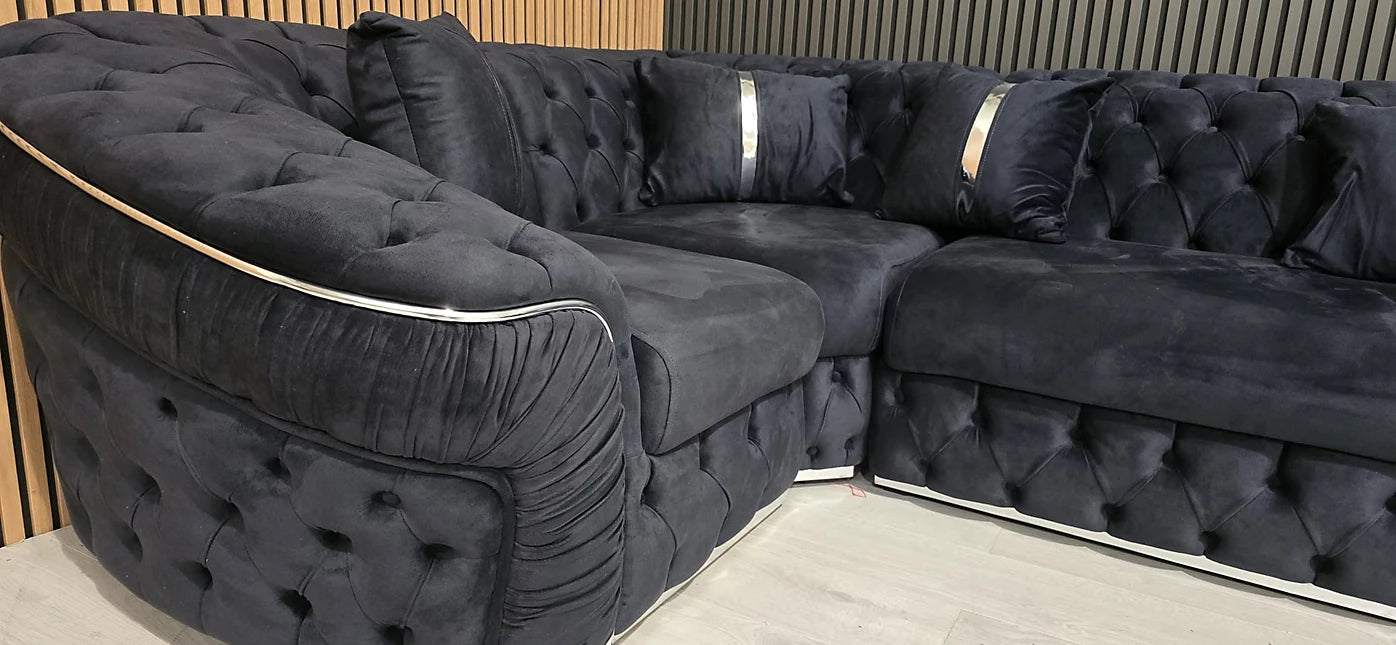 Lampy U Shape Corner Sofa Steel Plush Velvet And Chrome Accents