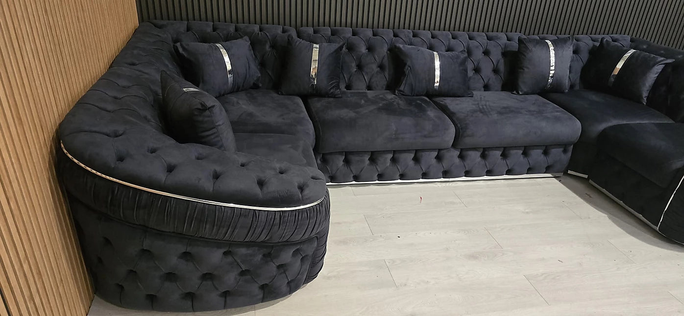 Lampy U Shape Corner Sofa Steel Plush Velvet And Chrome Accents