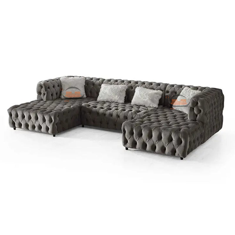 Rocky Chesterfield Ambassador U Sofa in Plush Velvet Fabric