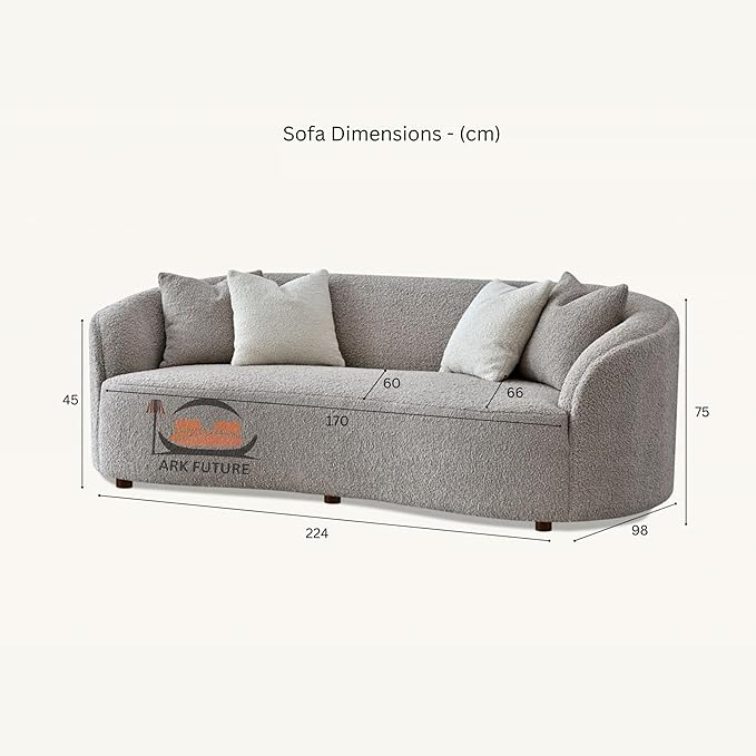Nolita Boucle Teddy Sofa, Modern Curved Design, Plush Upholstery (Koala)