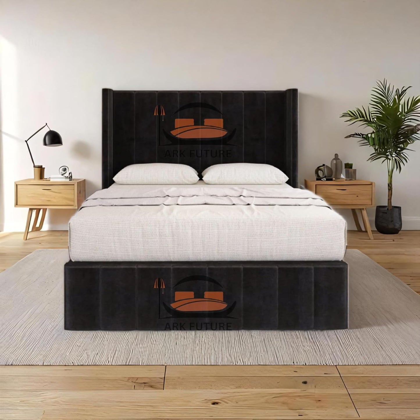 Haven Upholstered Wingback Bed Frame with 2 Storage Drawers & 54" Headboard in Plush Velvet