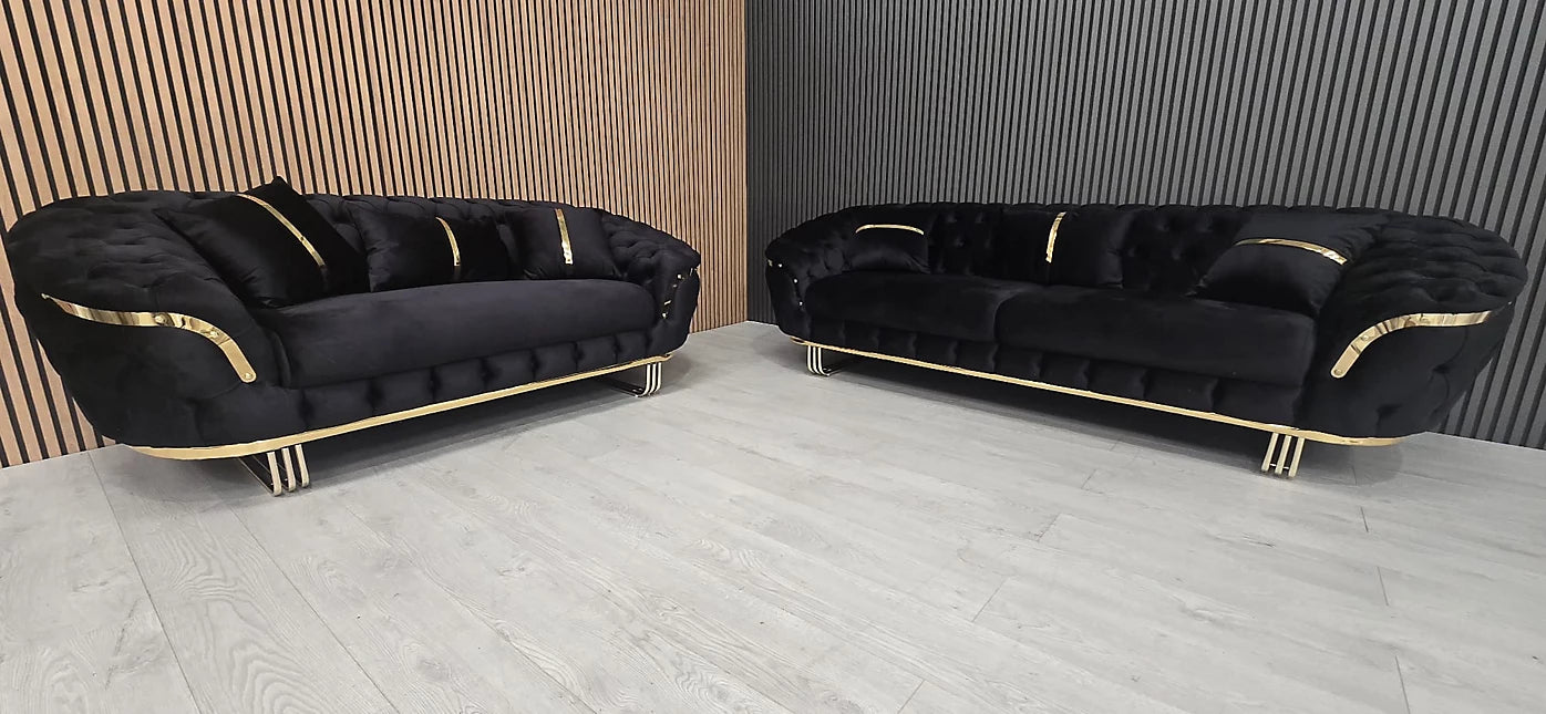 Bulagari 3 Plus 2 Seater Sofa In Plush Velvet Fabric