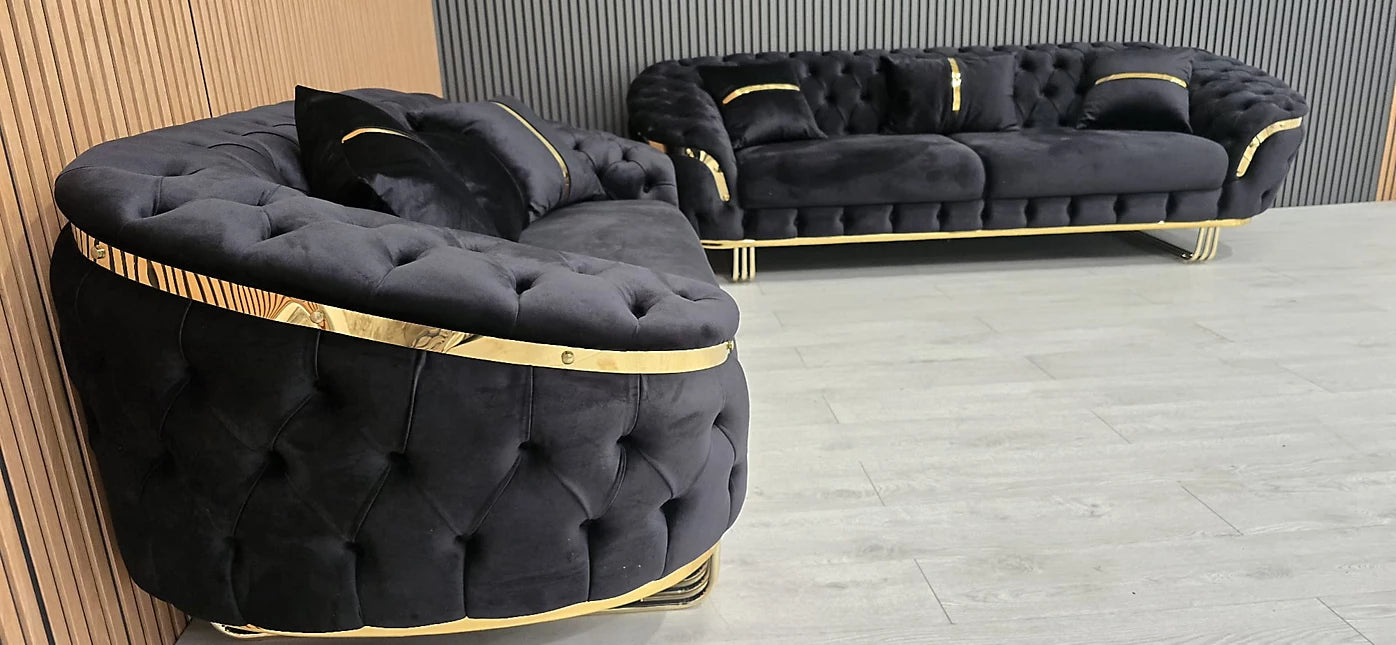 Bulagari 3 Plus 2 Seater Sofa In Plush Velvet Fabric
