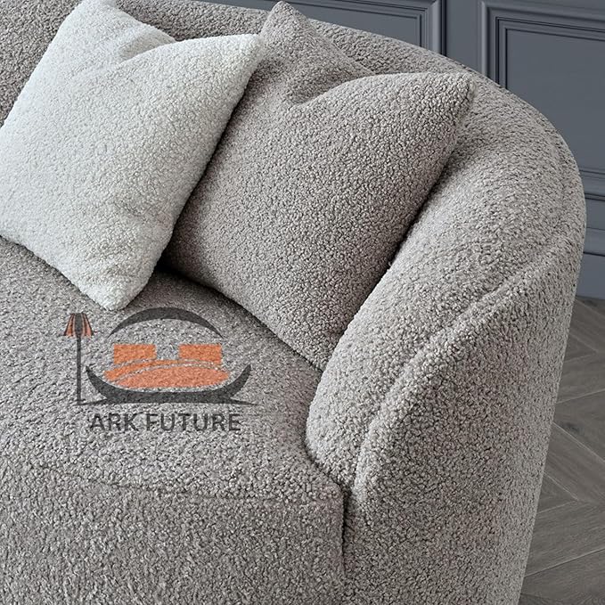 Nolita Boucle Teddy Sofa, Modern Curved Design, Plush Upholstery (Koala)
