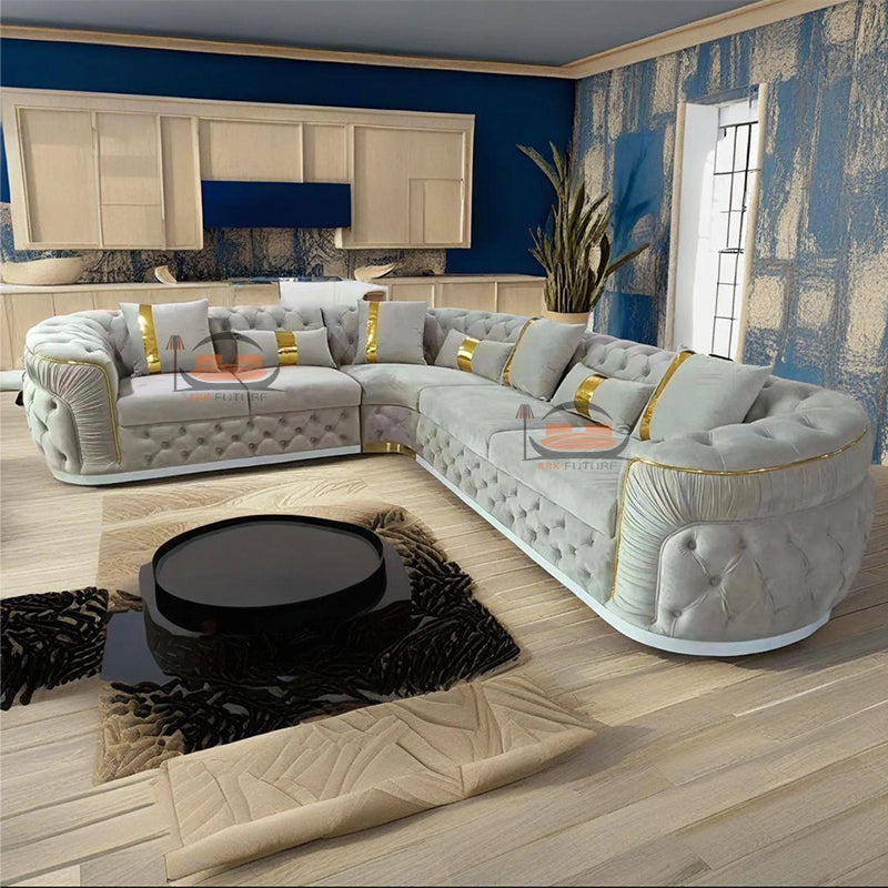 Lena L Shape Chesterfiled Sofa In Luxury Velvet