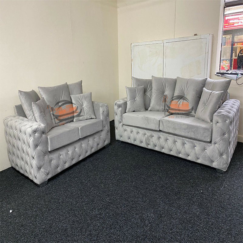 Silver Chesterfield Sofa Three Plus Two Seater