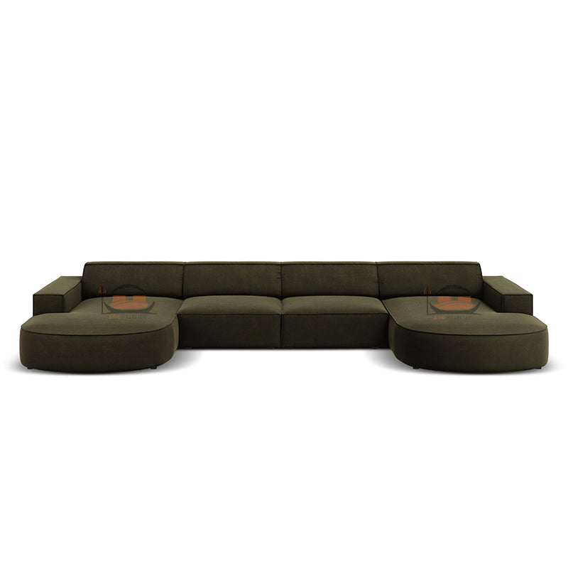 Bellagio U Shape Sofa in Plush Velvet Farbric with circular Ends