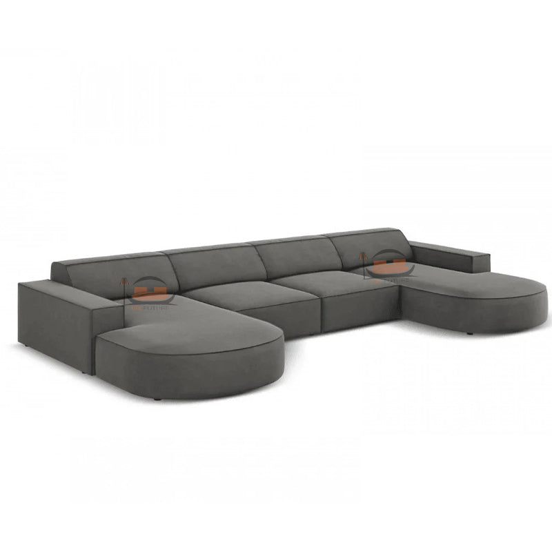 Bellagio U Shape Sofa in Plush Velvet Farbric with circular Ends