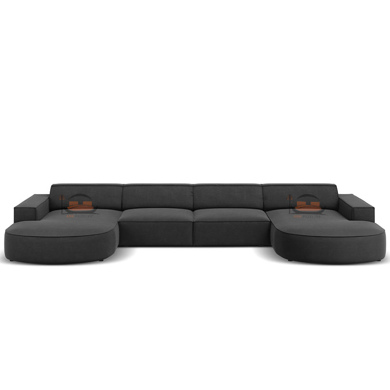 Bellagio U Shape Sofa in Plush Velvet Farbric with circular Ends