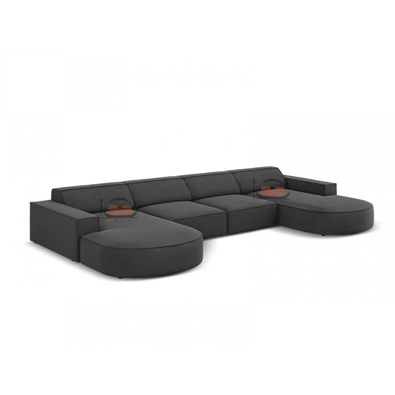 Bellagio U Shape Sofa in Plush Velvet Farbric with circular Ends