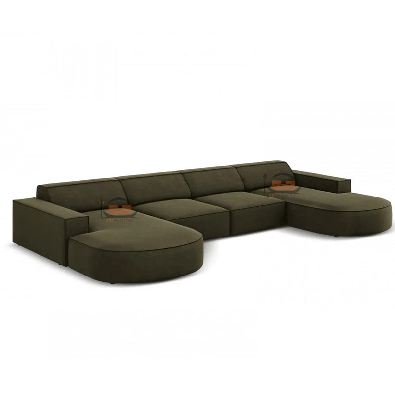 Bellagio U Shape Sofa in Plush Velvet Farbric with circular Ends