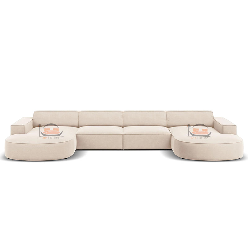 Bellagio U Shape Sofa in Plush Velvet Farbric with circular Ends
