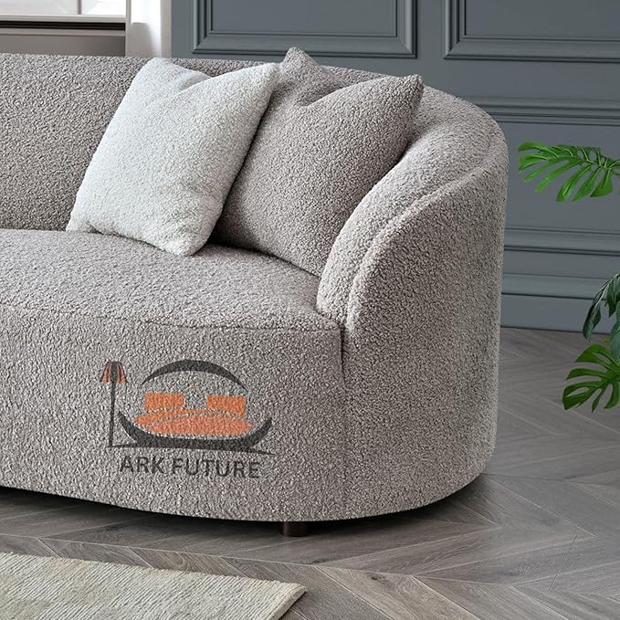 Nolita Boucle Teddy Sofa, Modern Curved Design, Plush Upholstery (Koala)