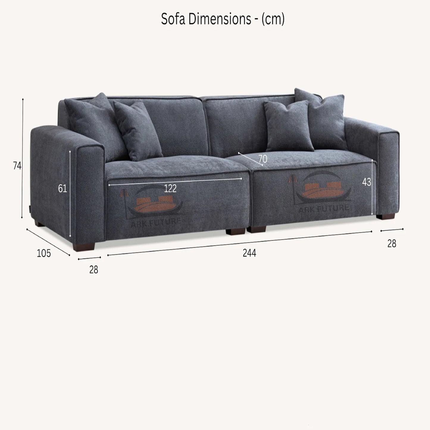 Dakota 4-Seater Sofa with Chaise, Modern Boucle Upholstery (Midnight)