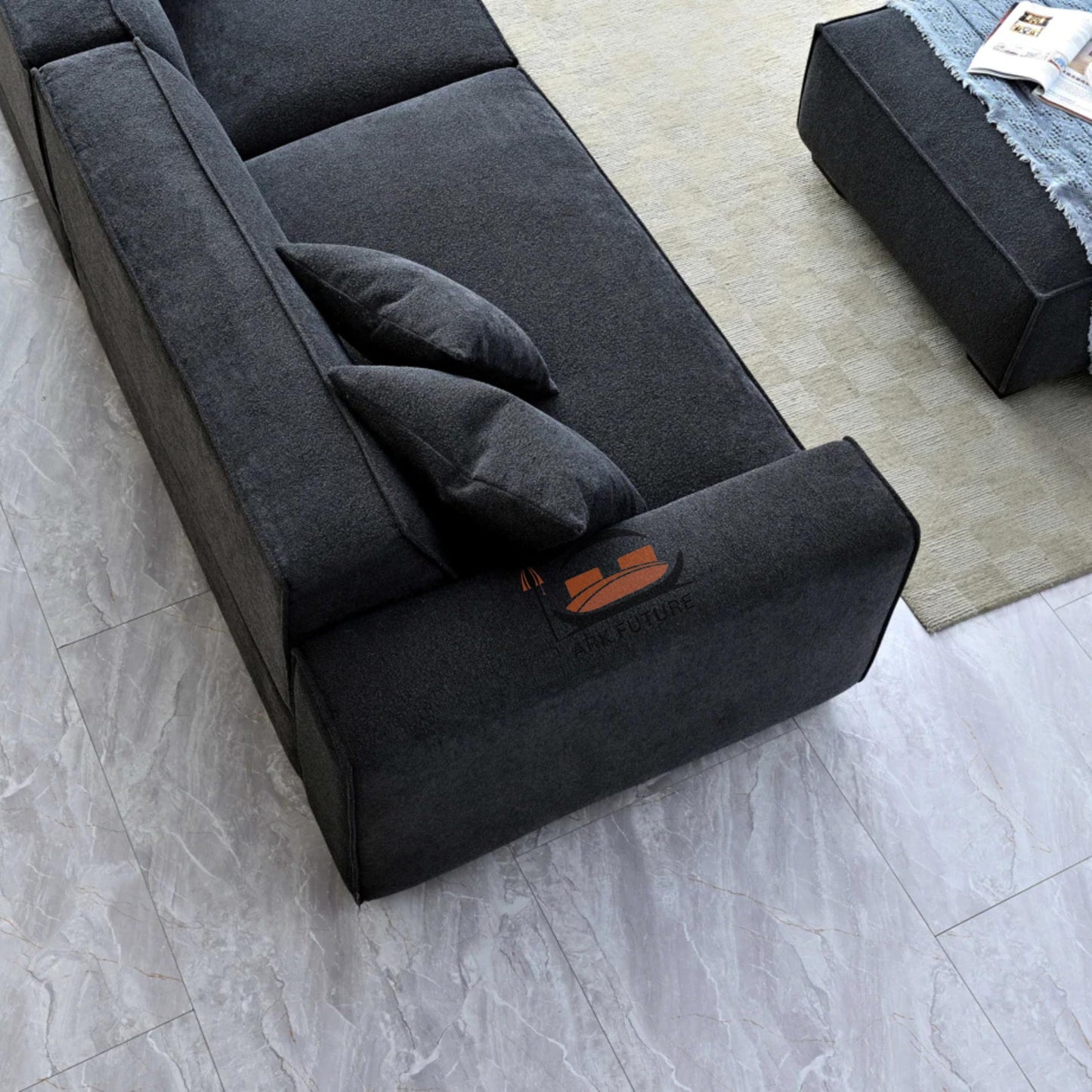 Dakota 4-Seater Sofa with Chaise, Modern Boucle Upholstery (Midnight)