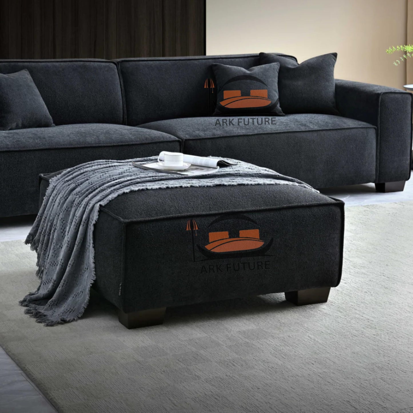 Dakota 4-Seater Sofa with Chaise, Modern Boucle Upholstery (Midnight)