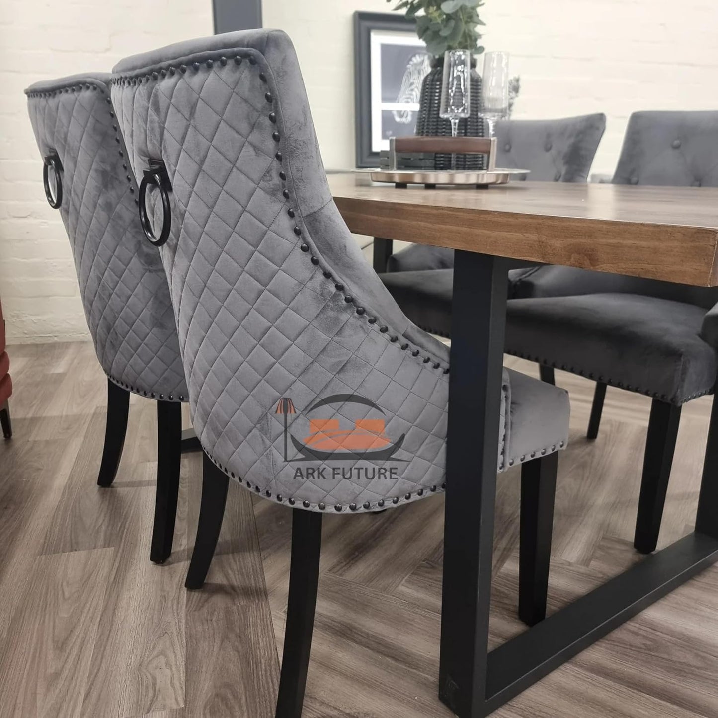 Bentley Luxury Velvet Dining Chairs β Black Legs, Lion Knocker