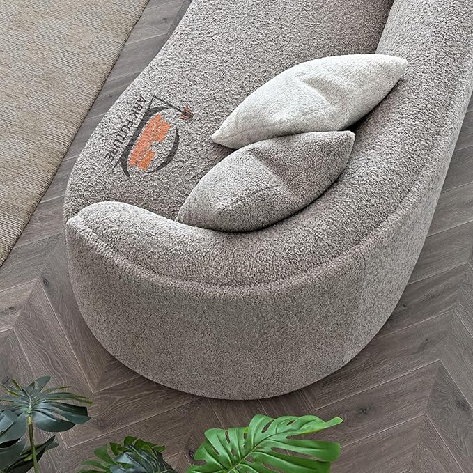 Nolita Boucle Teddy Sofa, Modern Curved Design, Plush Upholstery (Koala)