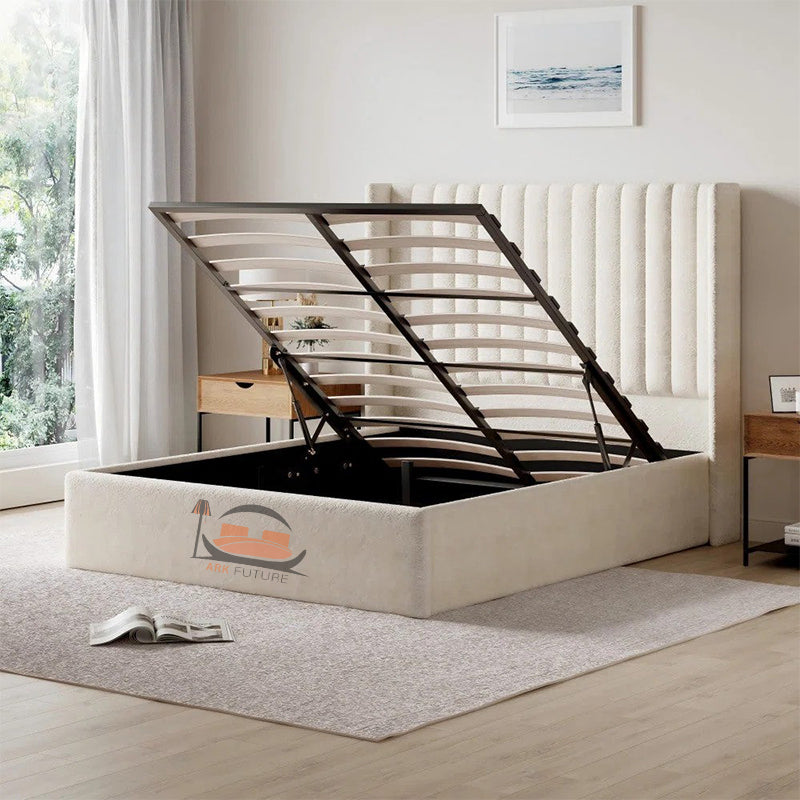 Alistair Wingback Cream Gas Lift Ottoman Bed Frame