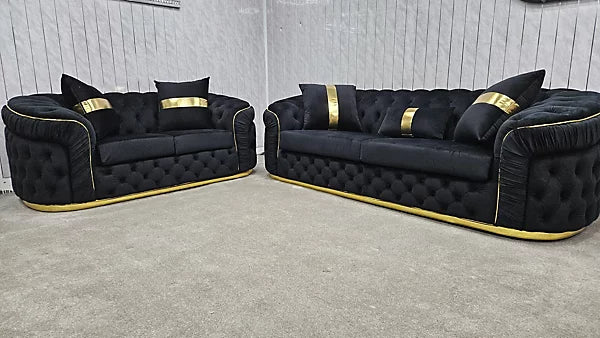 Genova 3 +2 Grey Velvet and Chrome