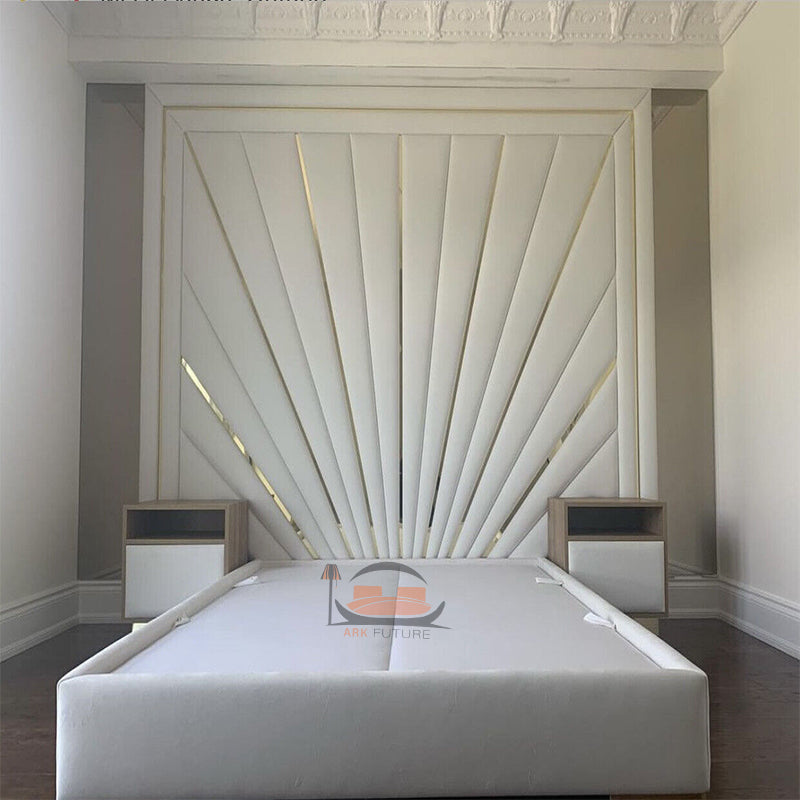 Gluco High Hedboard Bed in Sunshine Design With Golden Stripes