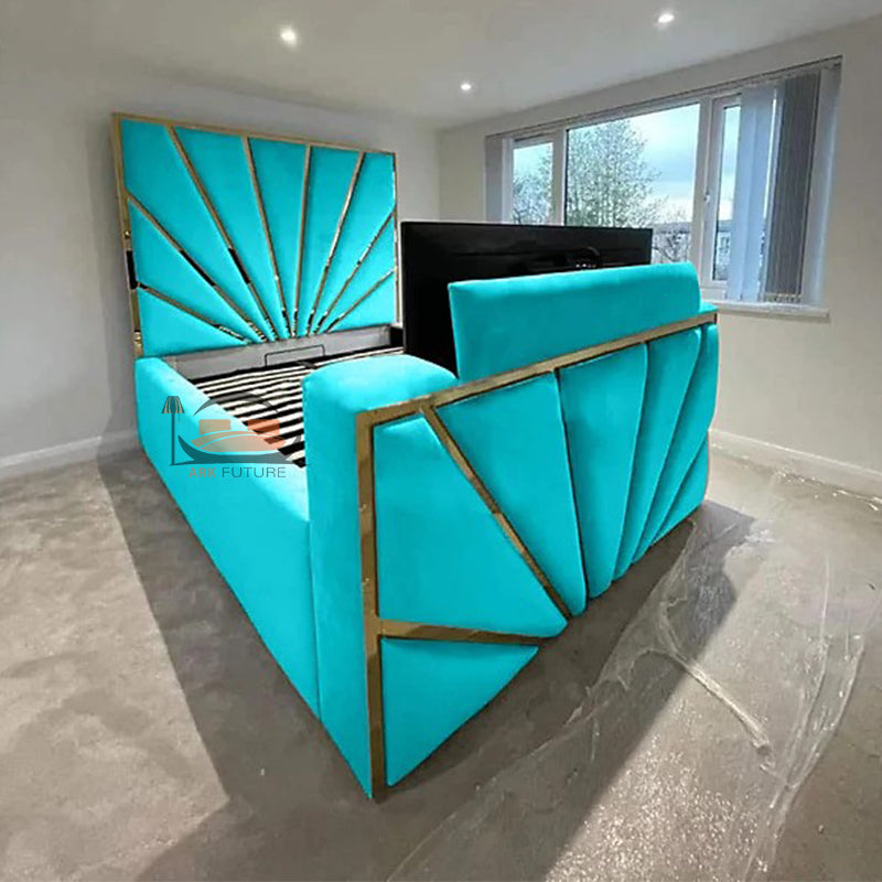 Rome Stylish TV Bed Frame With Golden Stripes