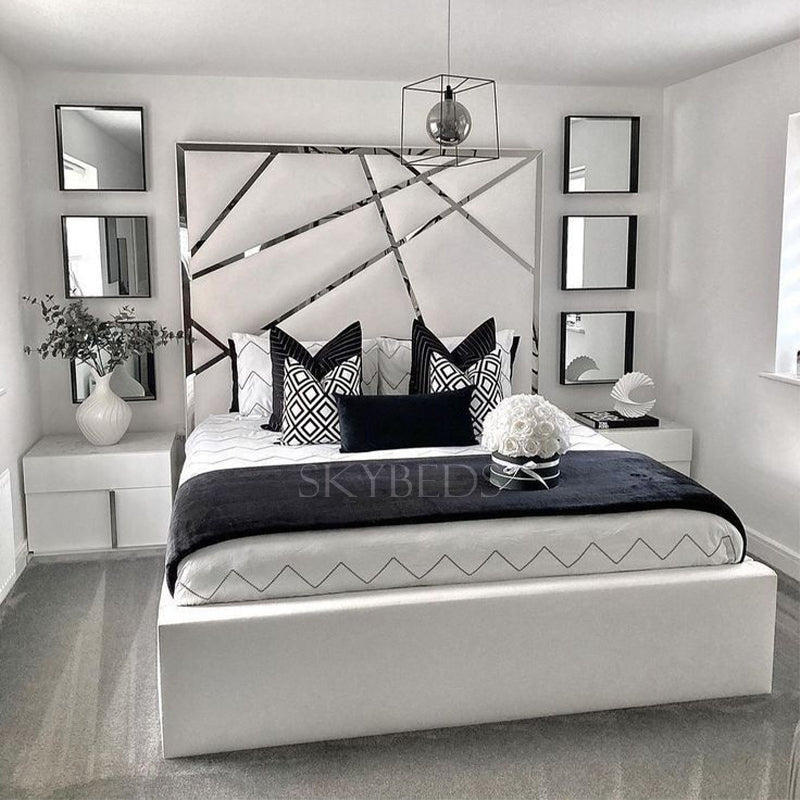 Alma Designer Bed Frame With Silver Border and Stripes