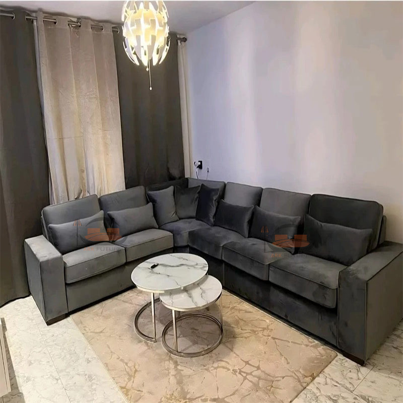 Hilton Sofa in Grey Plush Velvet Fabric