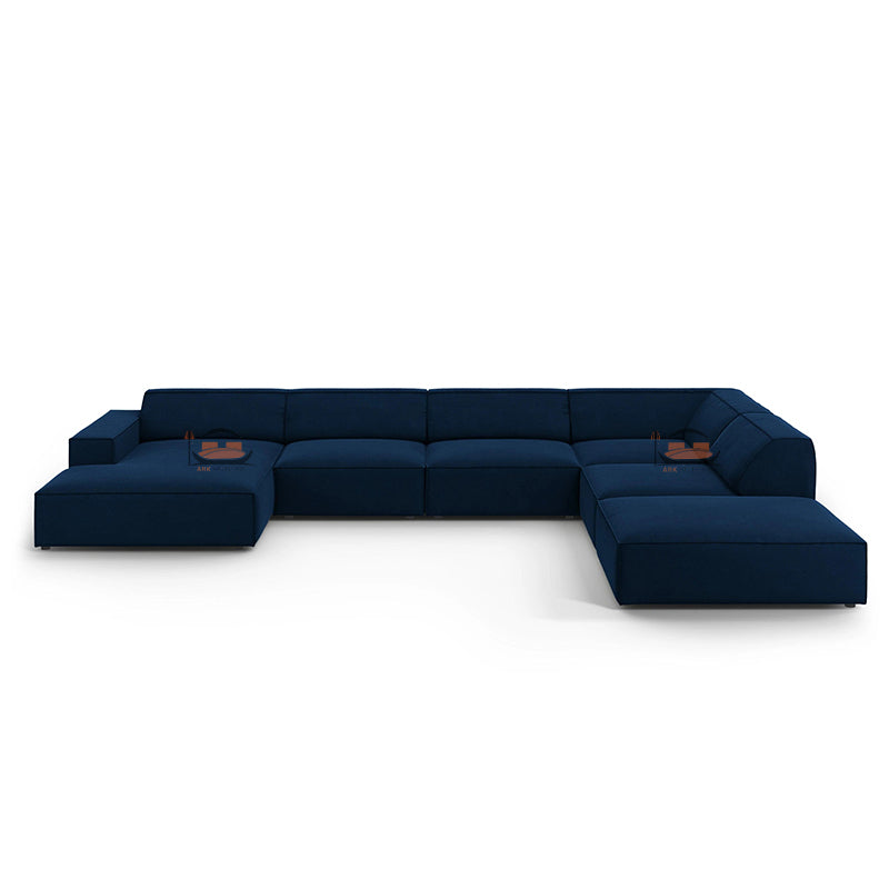Panoramic Sofa in Plush Velvet Fabric with Left Side and Right Side Corner