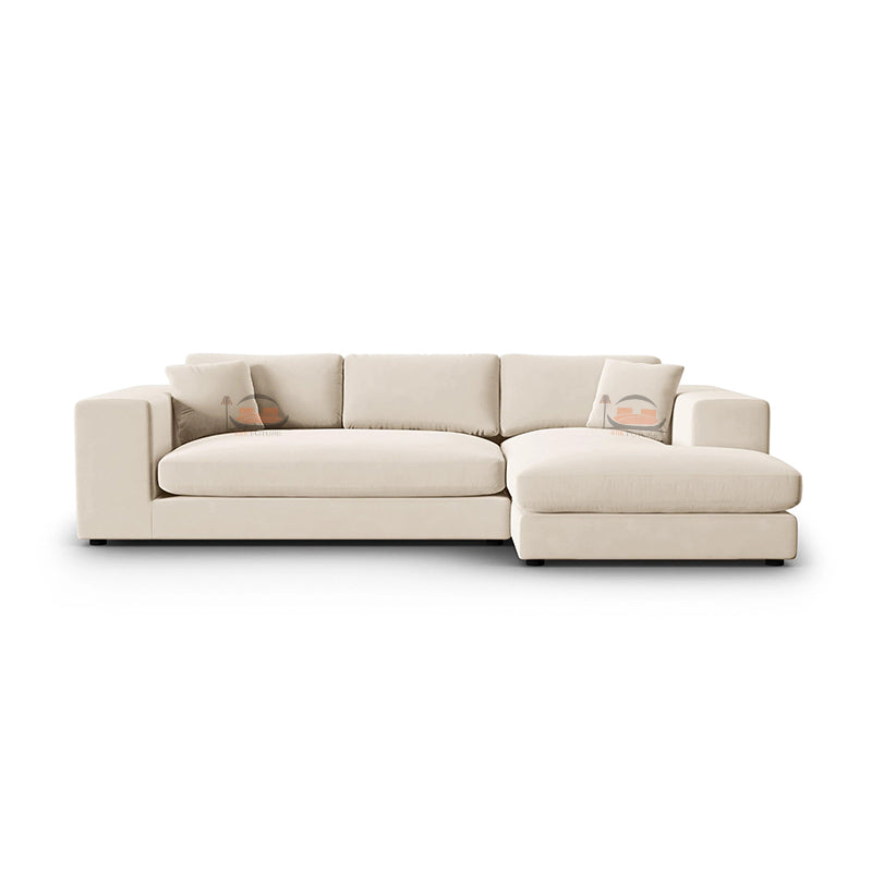 Beige Corner Sofa in Left and Right Side Option in Plush Velvet Fabric
