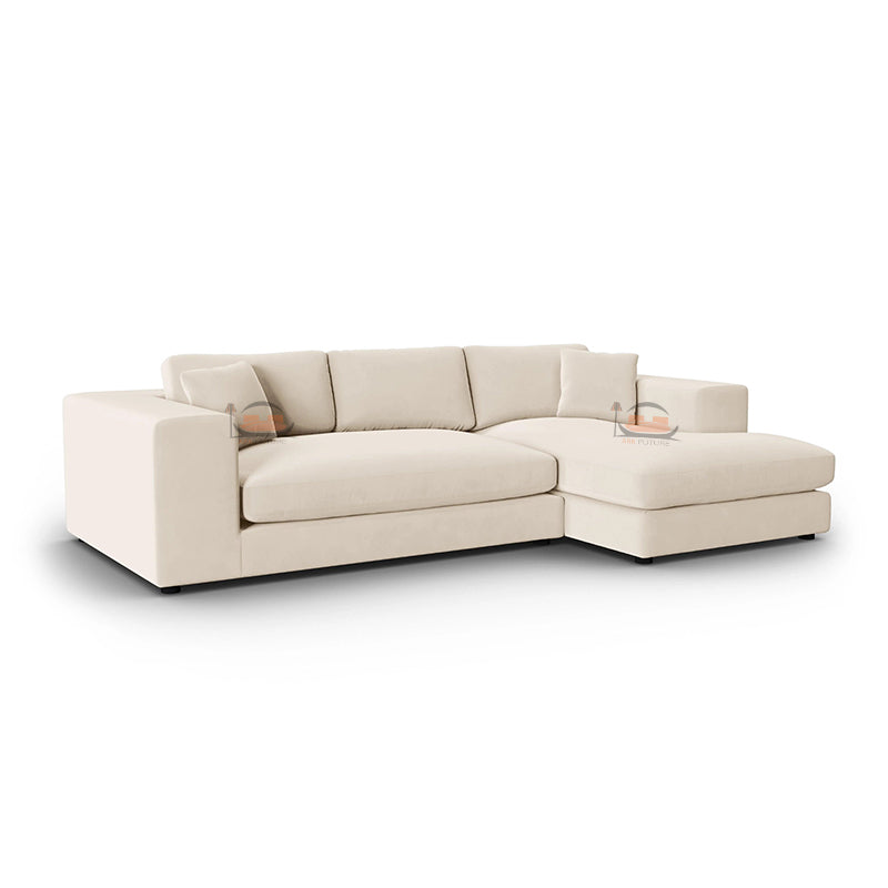 Beige Corner Sofa in Left and Right Side Option in Plush Velvet Fabric