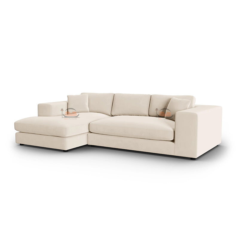 Beige Corner Sofa in Left and Right Side Option in Plush Velvet Fabric