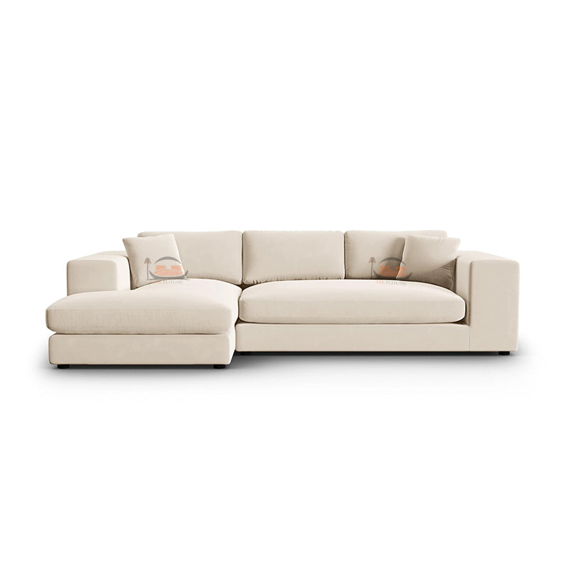 Beige Corner Sofa in Left and Right Side Option in Plush Velvet Fabric